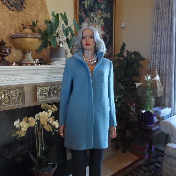 New Ann Taylor Sky Blue Wool Blend Pea Coat Size PL - Picture 3 of 16